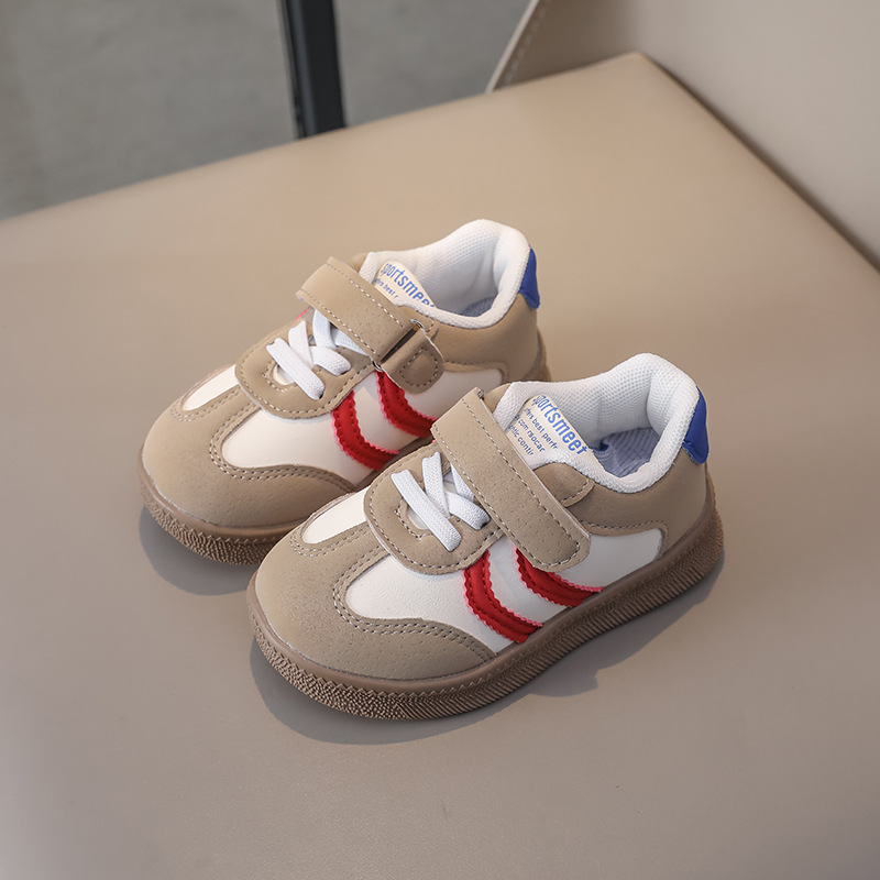 Breathable Retro Sneakers For Kids - Soft Leather Casual Shoes With Hook & Loop Closure - Lightweight & Non-Slip (White/Yellow/Pink, Sizes 21-30)_voghion.com