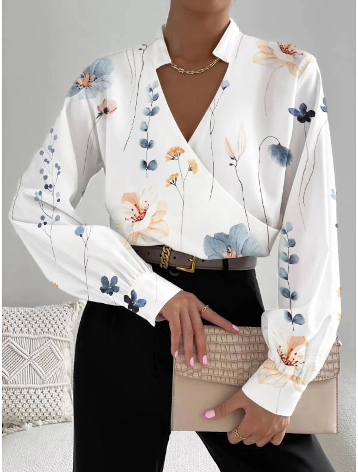 2023 estación independiente deseo Amazon popular otoño nueva manga larga cuello en V costura camisa para las mujeres
