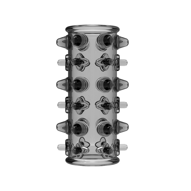 Explorer Spiked Lock Ring Foreskin Barrier Set, TPE Manual Delay Ring, Transparent Black — detail image 7