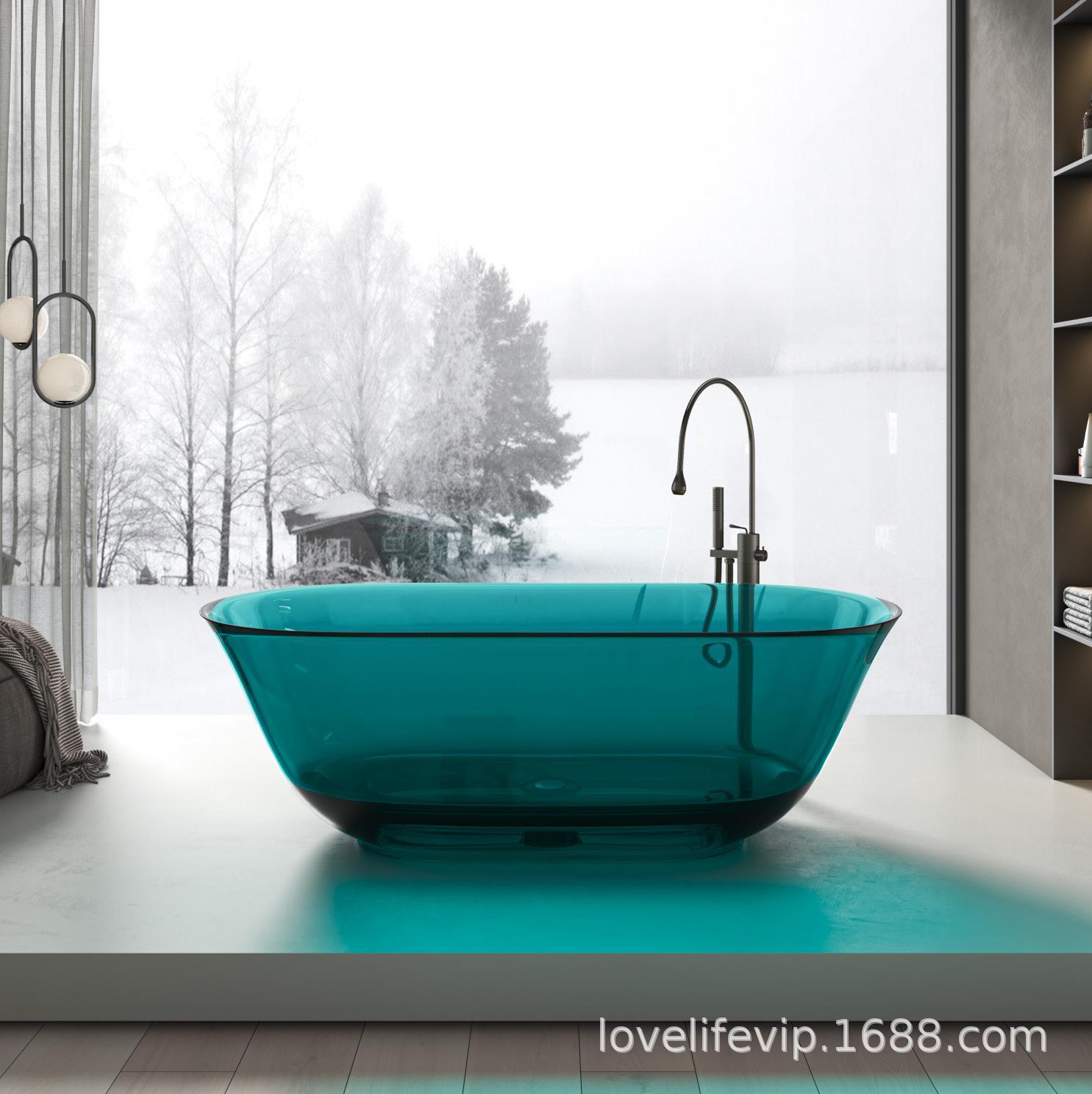 Transparent Resin Bathtub for Home, Hotel, and Guesthouse Bathroom, Trendy Freestanding Oval Bathtub, Factory Direct