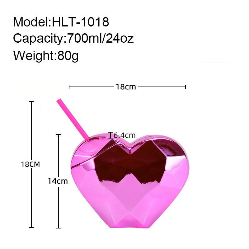 2024 transfronteriza europea y americana en forma de taza de agua creativa en forma de corazón taza de paja de plástico 520 taza de amor Día de San Valentín taza de paja