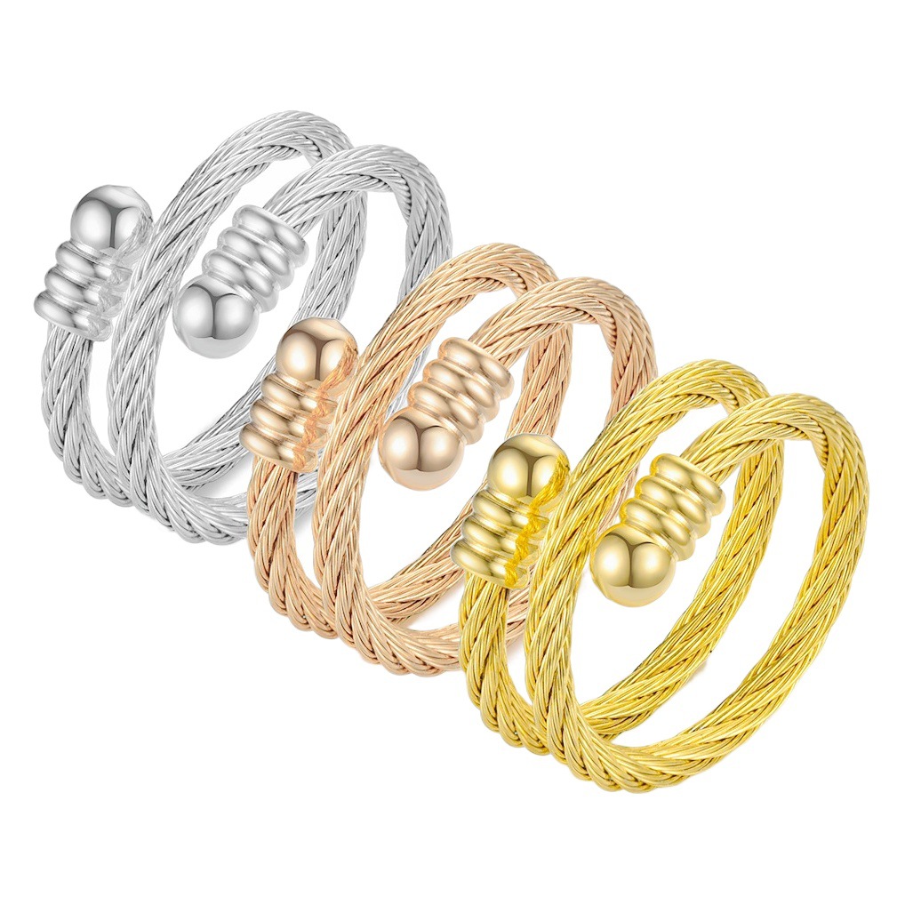 Anillo para Parejas Trenzado Ajustable de Acero de Titanio image 1