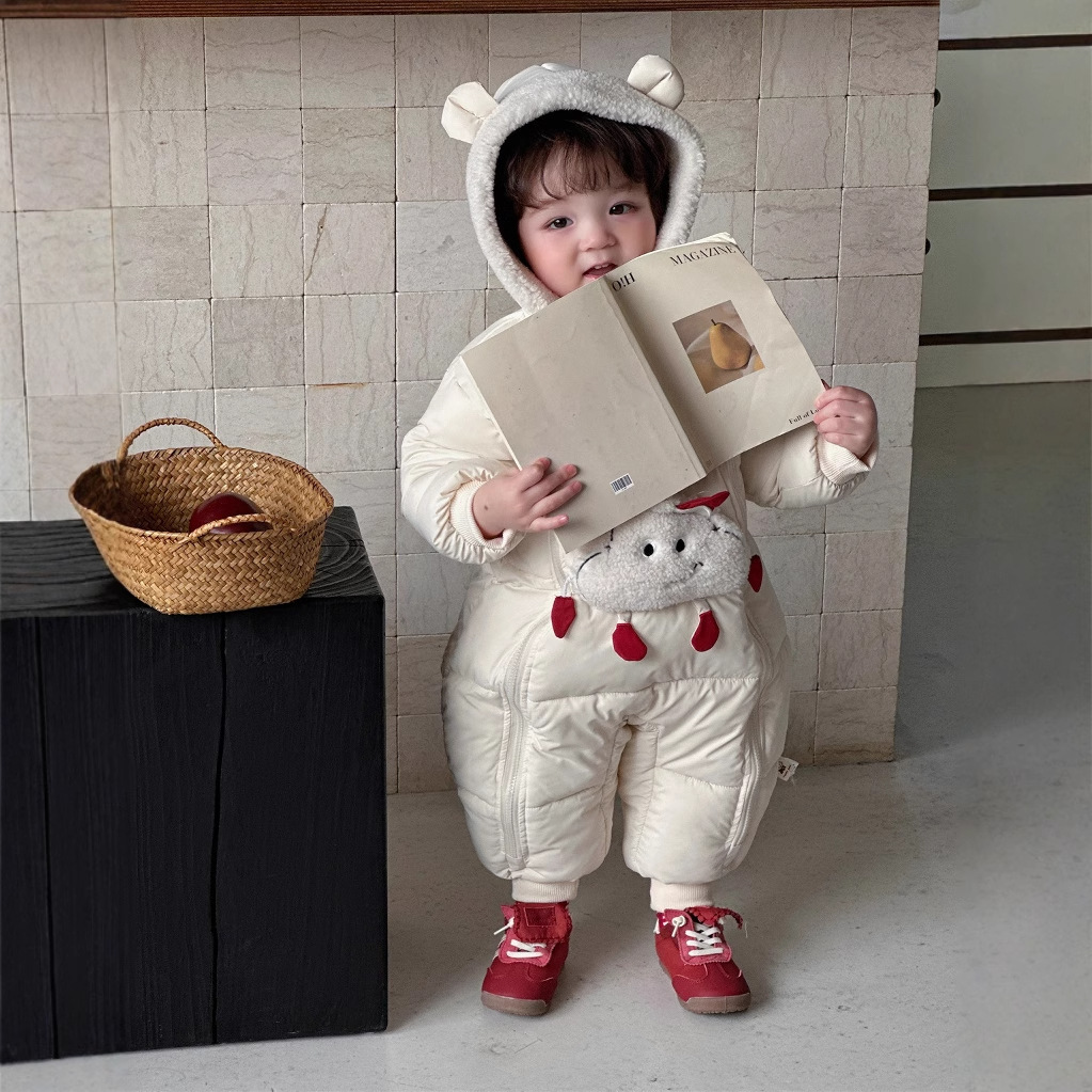 Nuevo Mono de Invierno 2025 Estilo Coreano con Diseño de Nube para Bebé, con Forro Polar y Relleno de Algodón, Elegante Traje de una Pieza para Niños