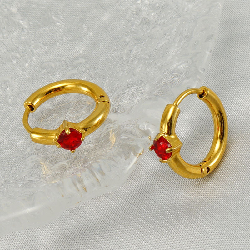 Europeo y americano INS estilo neto rojo mismo estilo pendientes de acero inoxidable hembra 18K oro plateado oreja hebilla incrustaciones color ZIRCON hembra