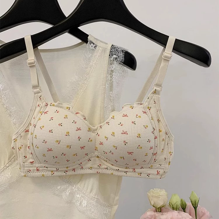 Supporting underwear, summer thin wireless bra, floral print