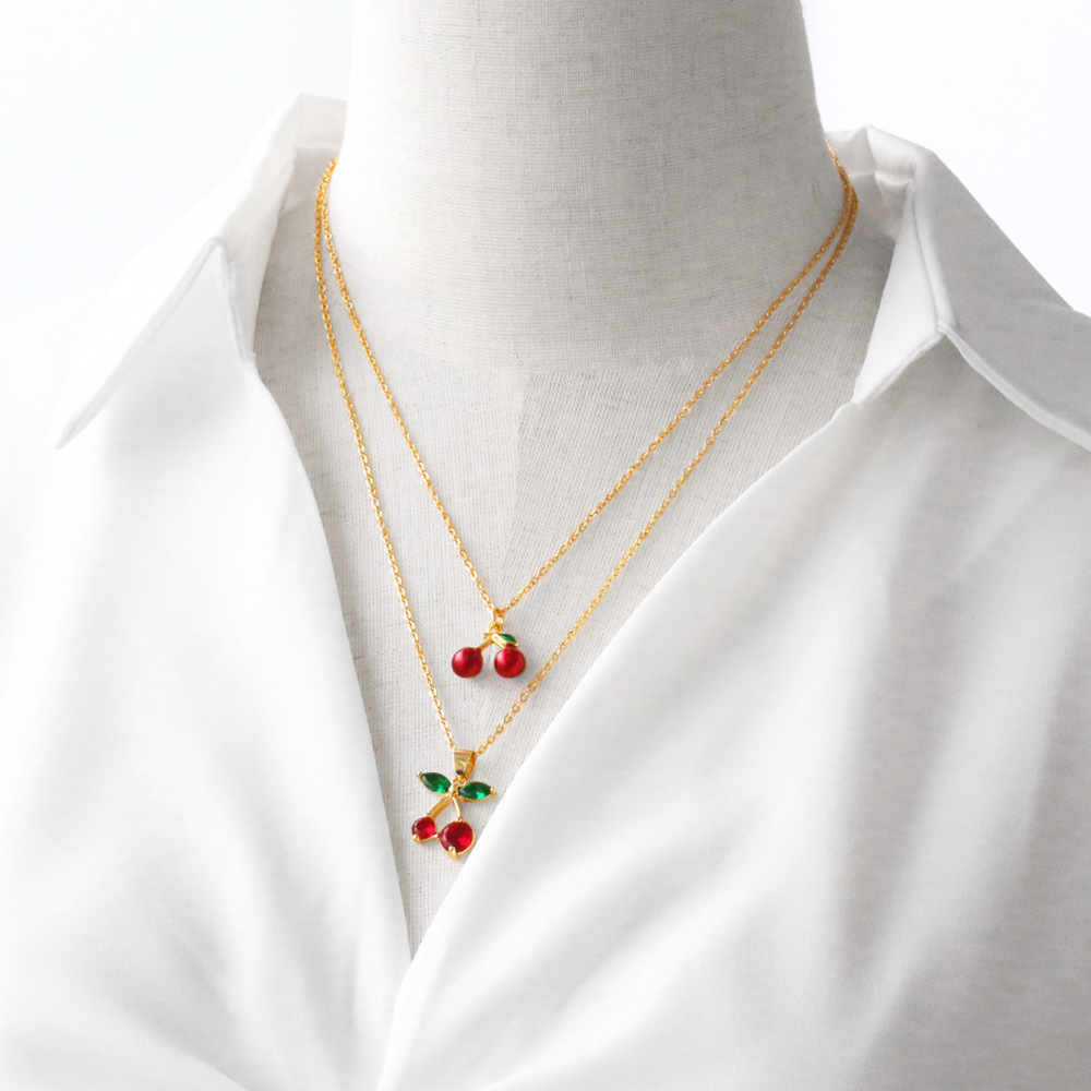 Collar de colgante de cereza AS para mujer – chapado en oro, aceite, cadena de clavícula, NKY75 image 3