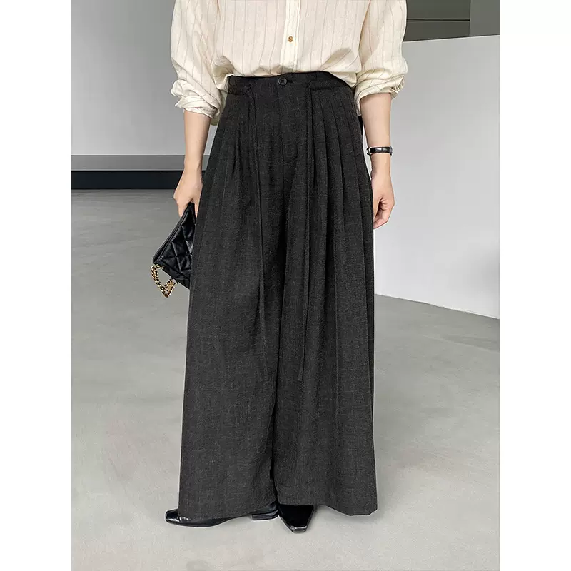 江左 升级裤王 韩系高级感百搭压褶垂感西装裤高腰阔腿裤西裤1619