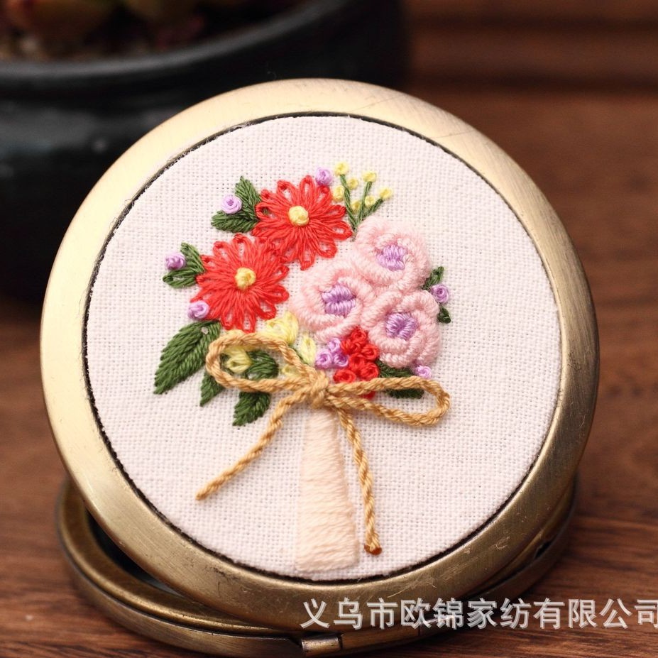 Oujin original hecho a mano tela/material paquete hecho a mano bordado espejo pequeño espejo DIY espejo cosmético