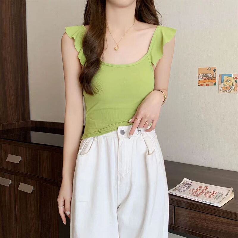 Summer new Ice Silk small flying sleeve camisole women with chest pad slim-fit beauty back tube top underwear bottoming top thin Summer new Ice Silk small flying sleeve camisole women with chest pad slim-fit beauty back tube top underwear bottoming top thin