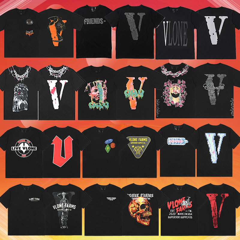 External Single Trendy Brand VLONE FOG Mosaic Reflective Printing Short-sleeved Summer Classic Large V Loose Men's and Women's T-shirts