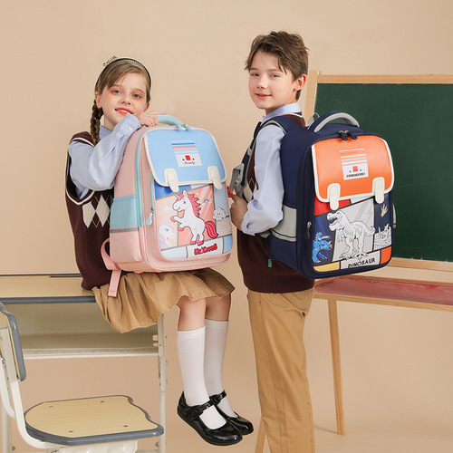 New primary school student schoolbag male dinosaur PU leather large capacity lightweight burden-reducing spine protection children's backpack for grades 1-6