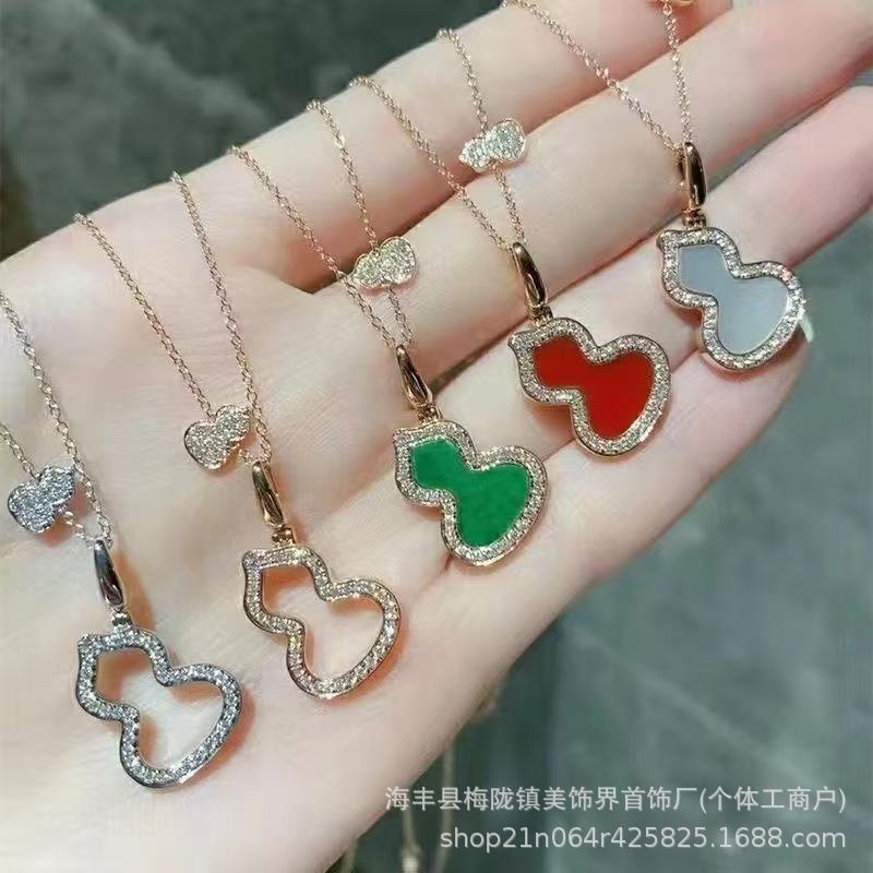 高版本925红玉髓白贝母中号葫芦女项链锁骨链CNC工艺厂家直销代发