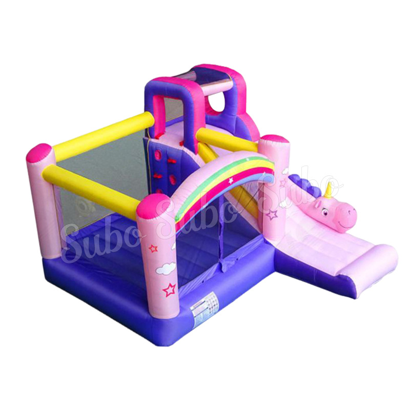 大型室内外充气城堡蹦床带粉红色独角兽组合充气滑梯蹦床淘气E18