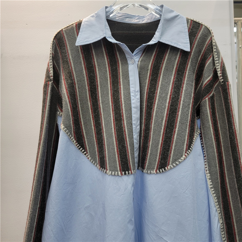 Camisa en Bloques de Color con Solapa de Poliéster con Manga Larga y Botones image 4