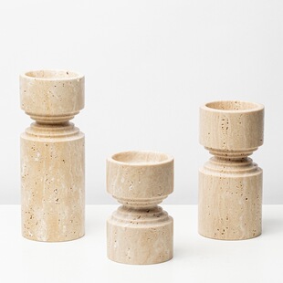 Light Luxury Wabi-Sabi Style Geometric Natural Yellow Travertine Candlestick Bedroom Dining Room Coffee Table Model Room Decoration Art Ornaments