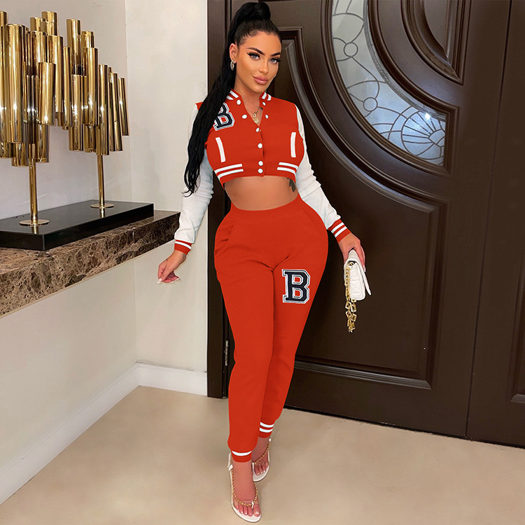 Moterų kelnės baseball uniformos kostiumas su raidėmis sportinis_voghion.com