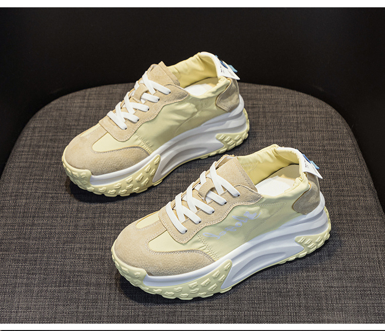 Giày sneaker chunky đế dày nữ mũi tròn tăng chiều cao mùa hè 2025 — M2376 màu vàng, M2376 màu be, M2376 màu xanh lam, M2376 màu hồng chi tiết 8