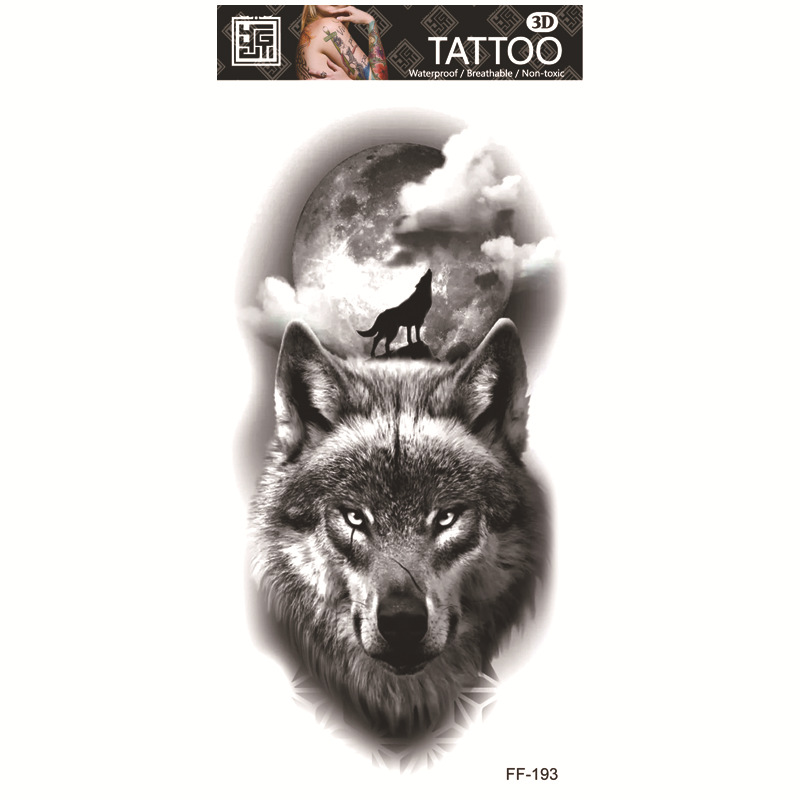 Yuanhua fábrica de pegatinas de tatuaje a prueba de agua en stock al por mayor cabeza de Lobo tótem texto árabe tatuaje pegatinas suministro transfronterizo