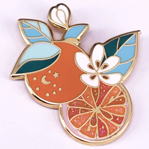 Orange Flower enamel pin cute metal flash fruit badge