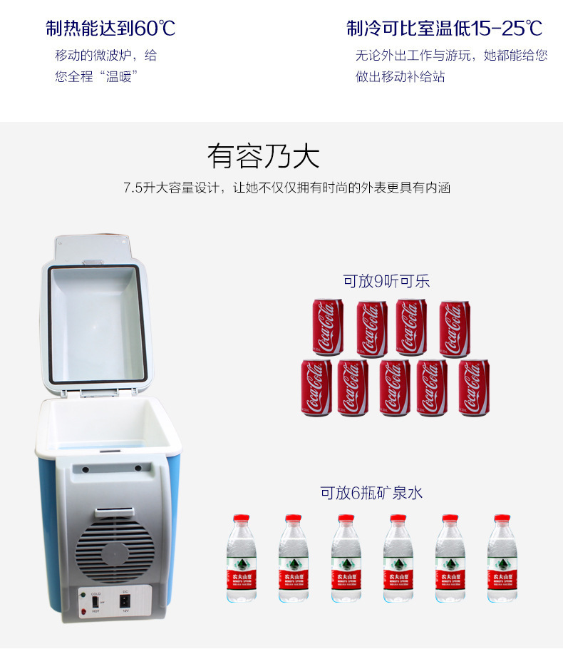 Car Refrigerator, Dual-Use for Home and Car, Mini Refrigerator, 12V, Specifically for Small Cars, 4-Liter Large Capacity, 7.5L, Dedicated for Refrigeration and Cooling