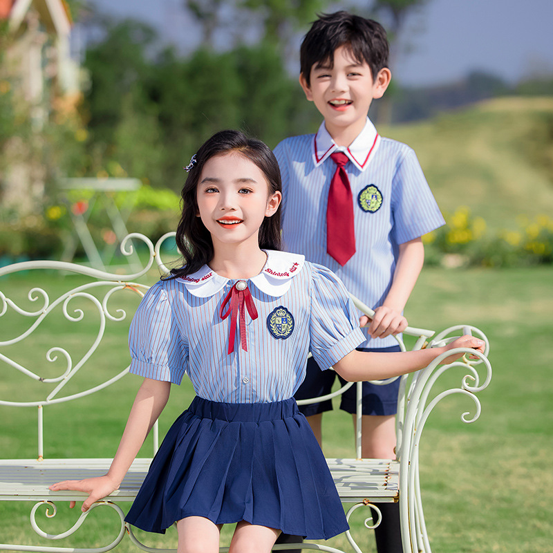 幼兒園園服夏裝英倫學院風兒童短袖班服小學生六一表演服集體拍照