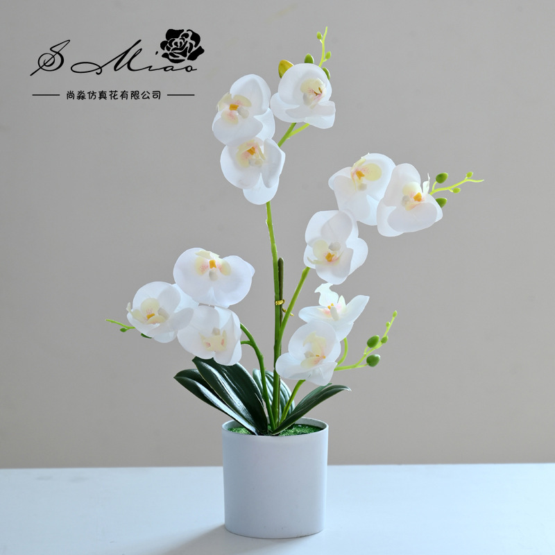 Flor artificial doble tenedor Phalaenopsis bonsai suministro directo de fábrica orquídea creativo interior pequeño columpio artificial planta verde artificial flor artificial al por mayor