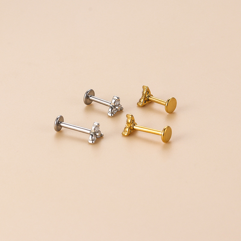 Fashion Geometric Stainless Steel Plating Zircon lip stud 1 Piece