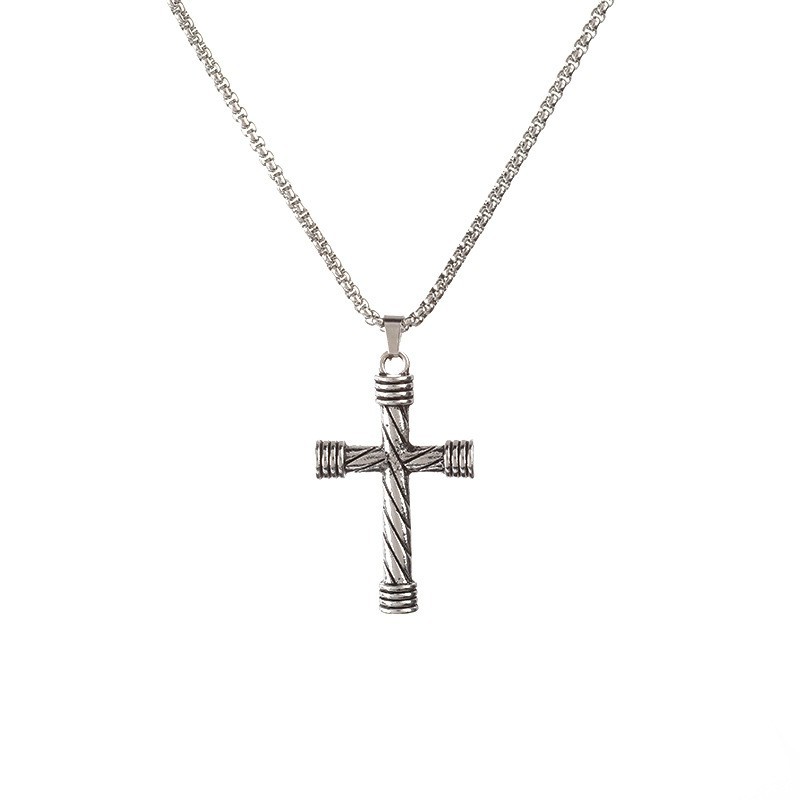 Stainless Men's Spiral Pattern Cross Titanium Steel Pendant Necklace_voghion.com