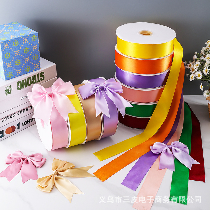 Manufacturer Wholesale Free Shipping 4cm Wide Single-Sided Encrypted Polyester Ribbon Gift Wrapping Ribbon Floral Handmade Bow