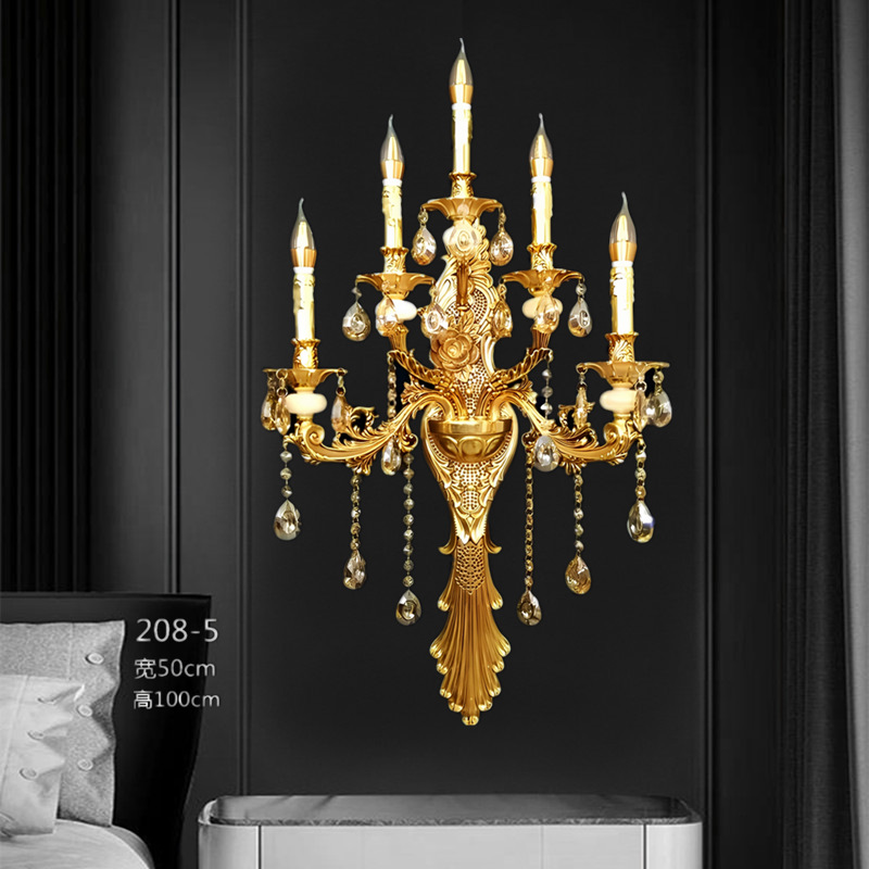 Gran lámpara de pared de cristal francés de lujo retro Villa sala de estar vestíbulo lámpara de pared del hotel lámpara de pared interior europea