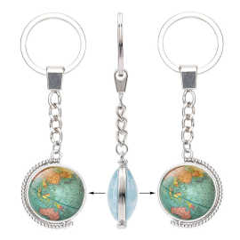 跨境源头厂家水晶钥匙扣挂件图片logo制作双面旋转夜光宝石钥匙圈