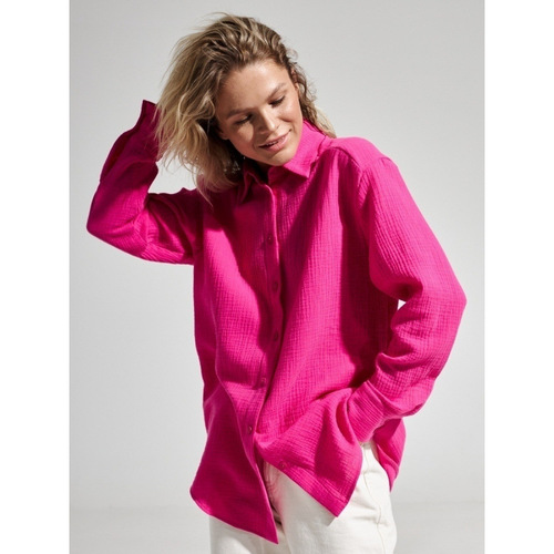 Cross-border pure cotton crepe shirt, European and American style, 2025 summer new style women's comfortable loose elegant polo shirt blouse