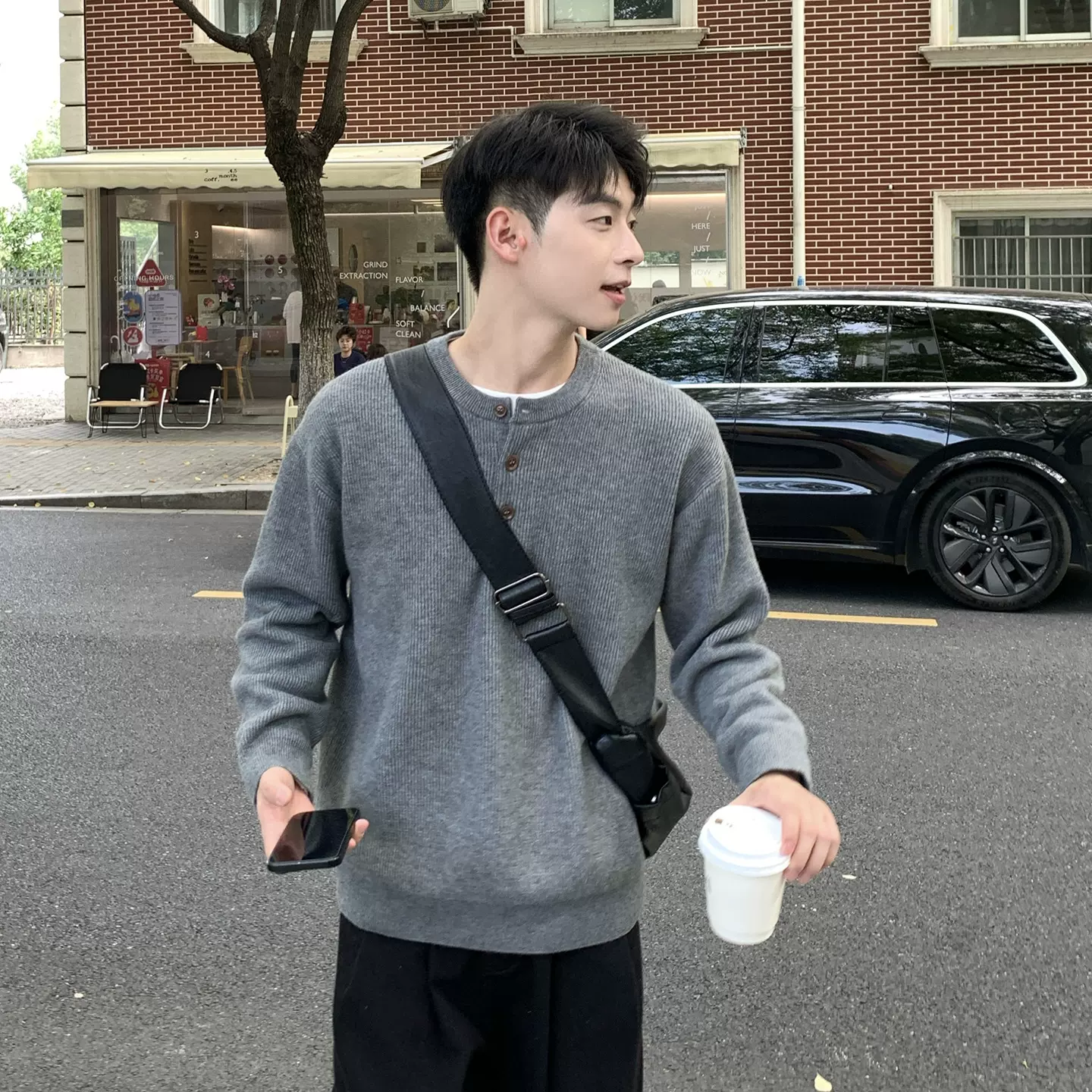 韩系慵懒亨利领毛衣内搭男生秋冬季2025新款宽松高级感针织衫上衣