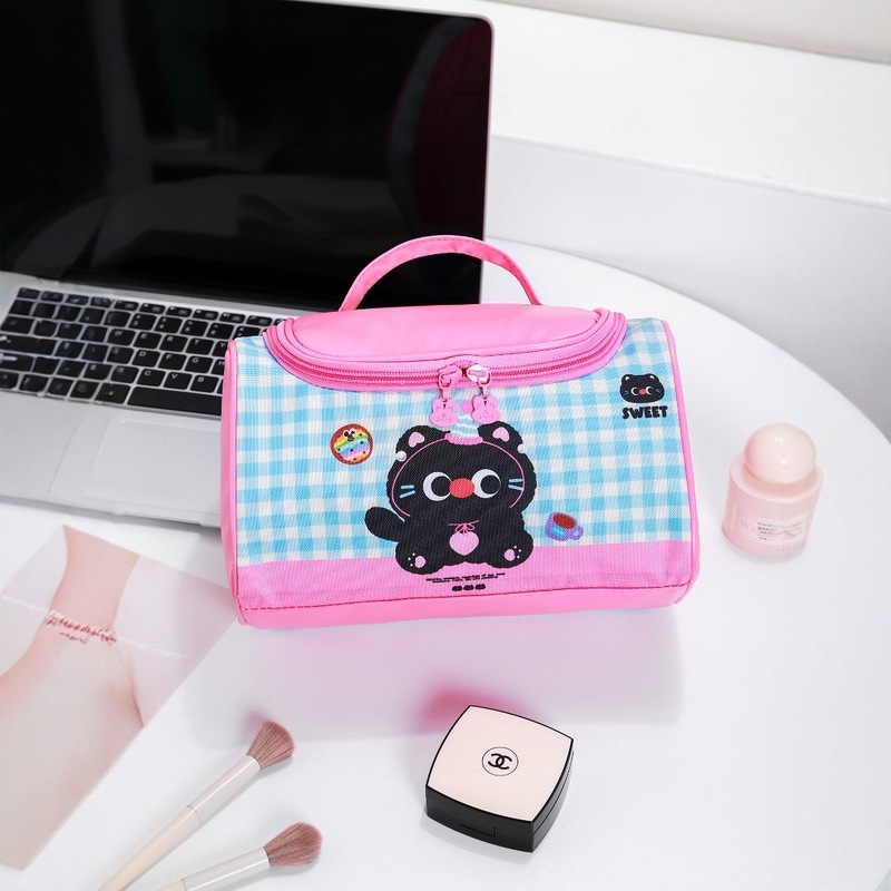かわいい猫のポータブル化粧品バッグ女性のポータブル大容量新しいパーティション収納バッグボックス旅行トイレタリーバッグ|undefined