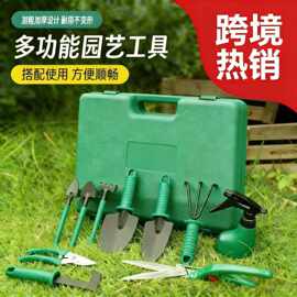 现货绿色十件套园艺工具套装花园种植铲耙剪喷壶多用园林工具套装
