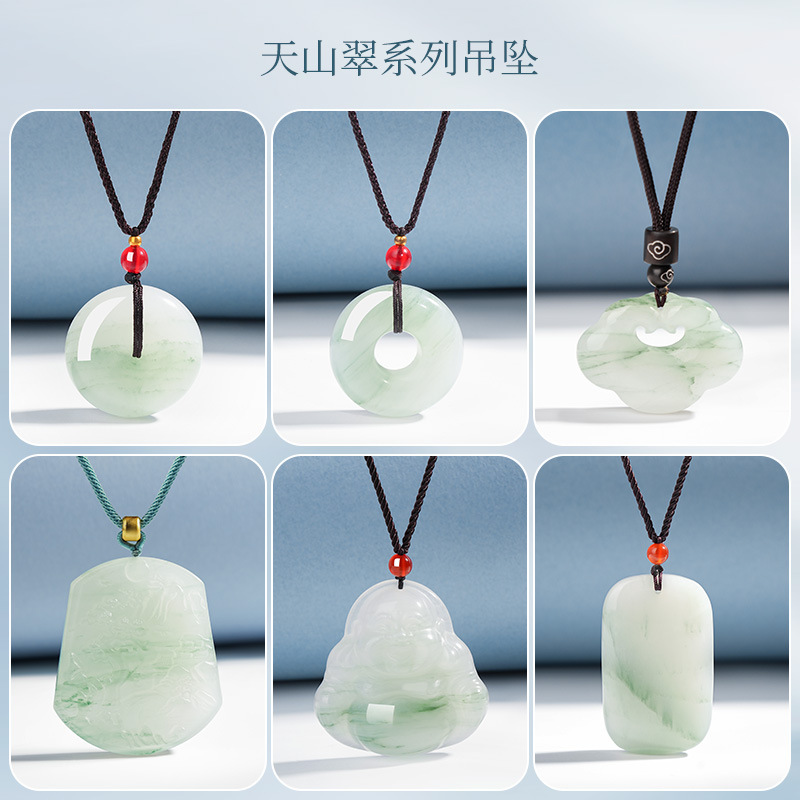 天山翠无事牌吊坠单坠佛公玉坠子平安扣首饰品玉石玉髓项链玉吊坠