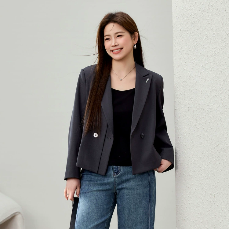 [Модный темперамент, короткие дикие минималистские костюмы] Funny Show большой размер женский толстый mm2025 весенний новый