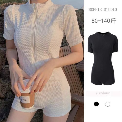 Sanya vacation surfing conservative sun protection one-piece swimsuit for women covering belly and slimming internet celebrity same style ins simple swimsuit