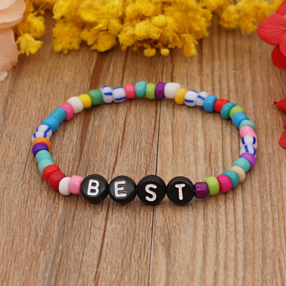 Bohemian Glass Colored Millet Beads Letter Beaded Small Bracelet display picture 12