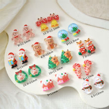 圣诞节卡通美甲饰品圣诞老人花环铃铛树脂穿戴甲配饰耳钉指甲配饰