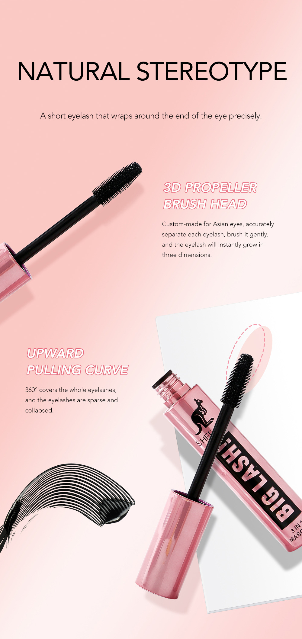 Cross-border SHEDOES Kangaroo Mascara: Waterproof, Thick, Long, Curling, Long-lasting, Big Eyes 4D Mascara Item Picture