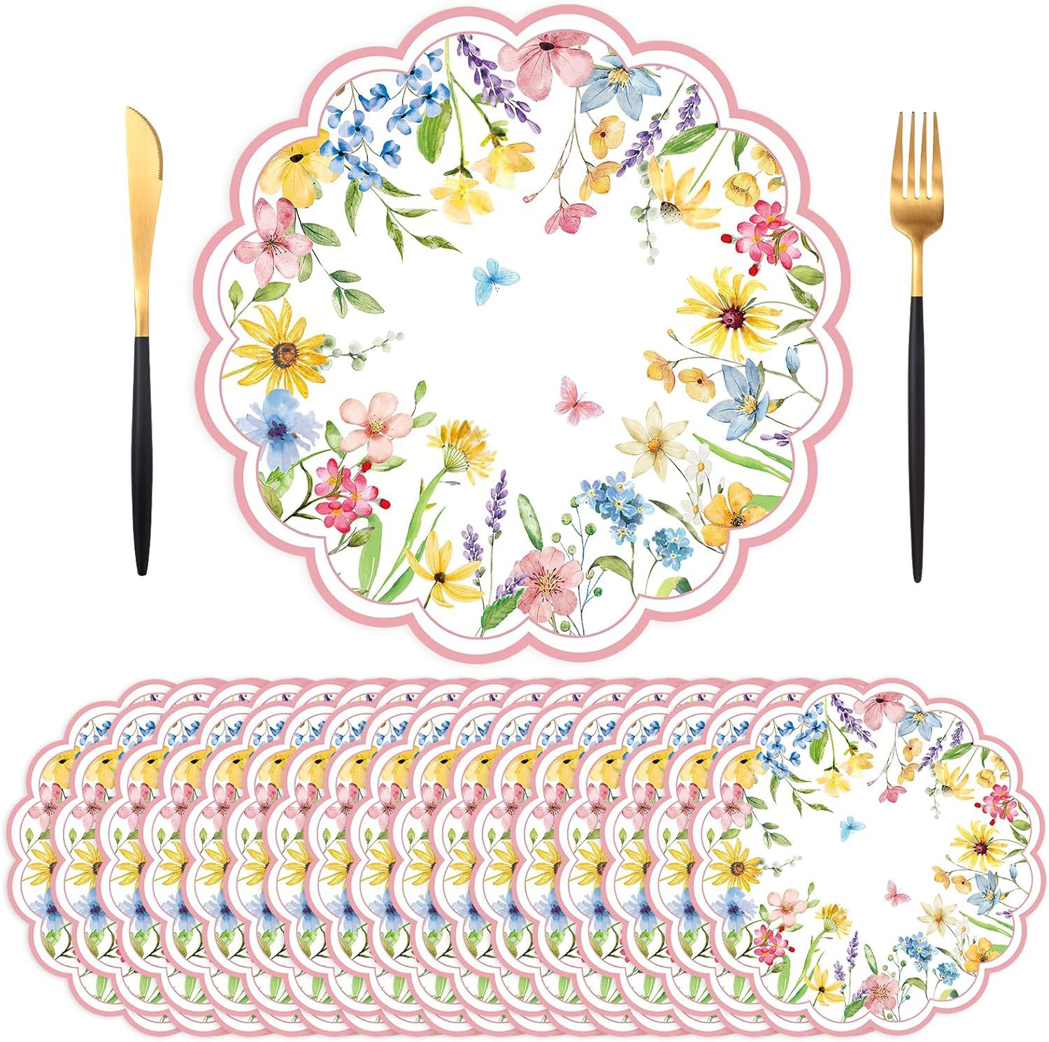 Amazon cross-border colorful flower and butterfly paper placemats, disposable wedding placemats, unique-shaped spring table decorations