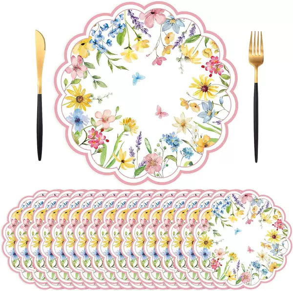 Amazon cross-border colorful flower and butterfly paper placemats, disposable wedding placemats, unique-shaped spring table decorations