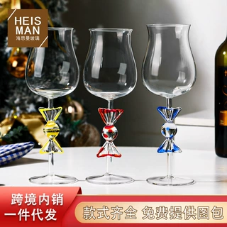 跨境热销高硼硅创意玻璃高脚杯子圣诞节日礼物家用耐热糖果红酒杯