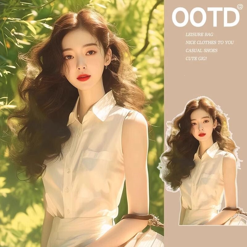 Fashionable and Stylish Polo Collar Sleeveless Shirt for Women, New Summer Model, Simple and Youthful Light-Colored Outfit Top