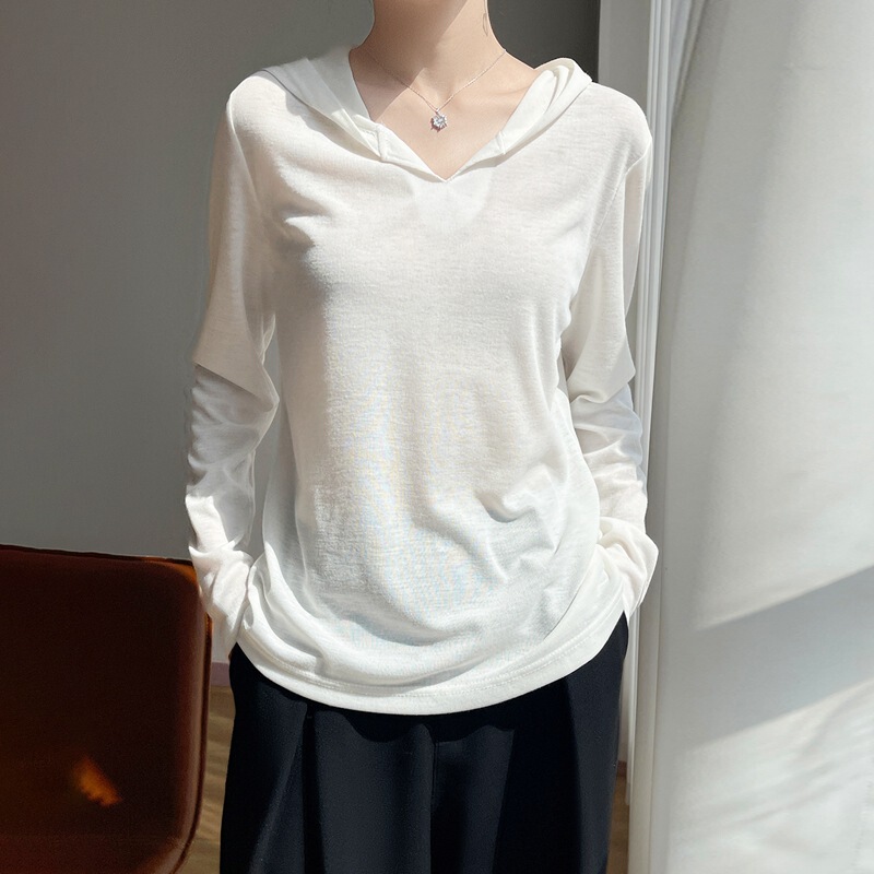 Spring New Style Casual Hooded Knitwear Loose Blouse Lightweight Long-Sleeved Hoodie Solid Color Pullover Top for Women Spring New Style Casual Hooded Knitwear Loose Blouse Lightweight Long-Sleeved Hoodie Solid Color Pullover Top for Women