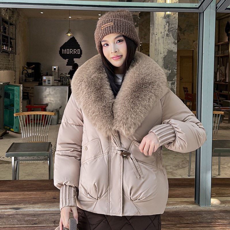 欧美凤外贸羽绒棉服女冬季新款大毛领短款面包服宽松棉袄外套现货