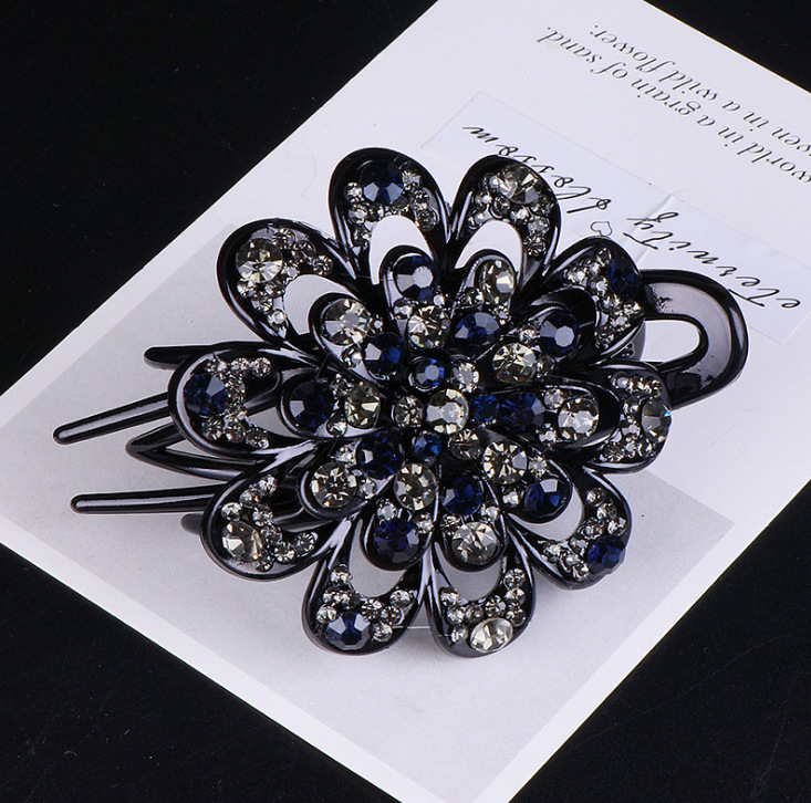 Haarklem met strass bloem voor dames elegante haarklip drietand_voghion.com