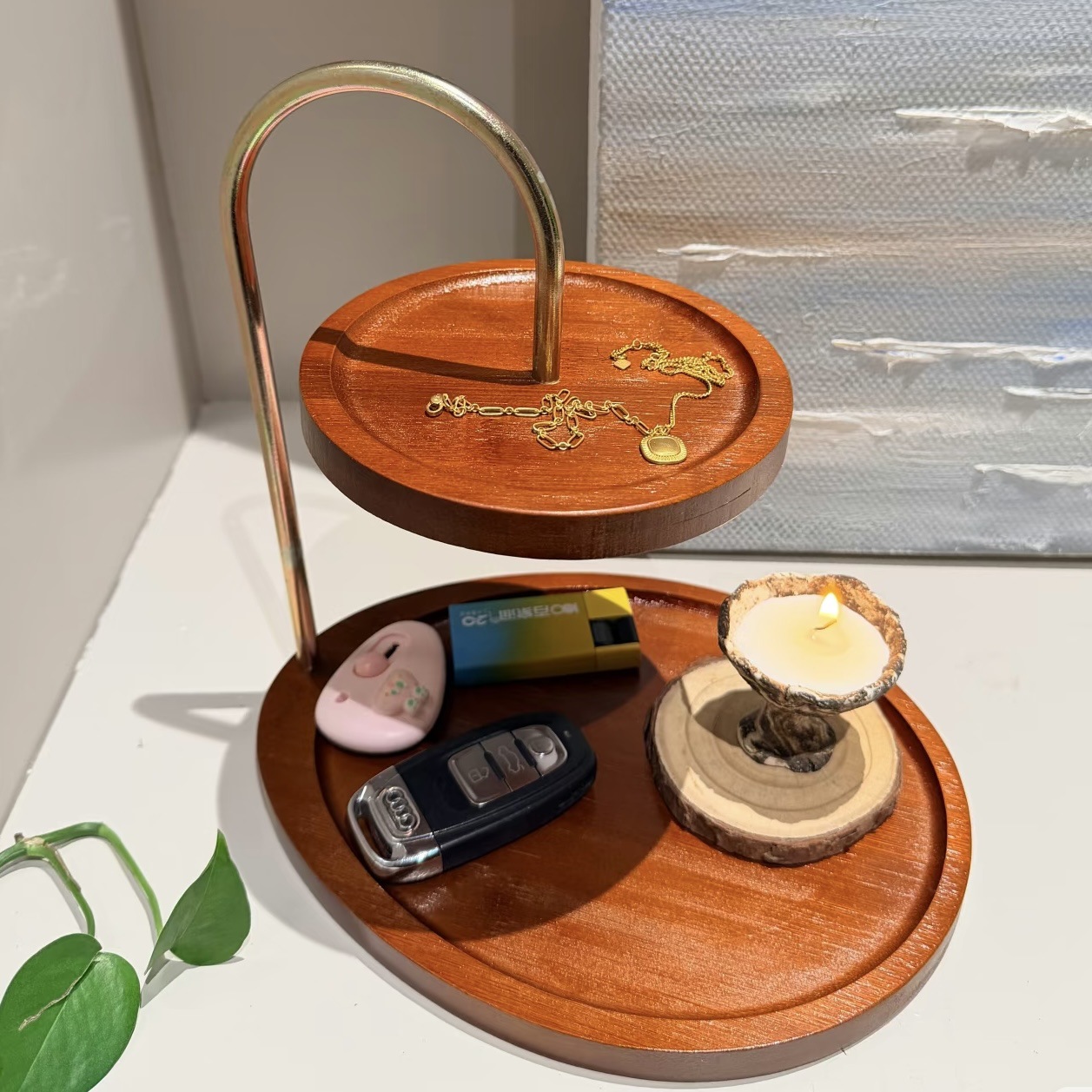 Caja de almacenamiento de escritorio de madera negra caja de acabado de puerta de entrada llaves de cosméticos diversos estantes de joyería bandeja de exhibición