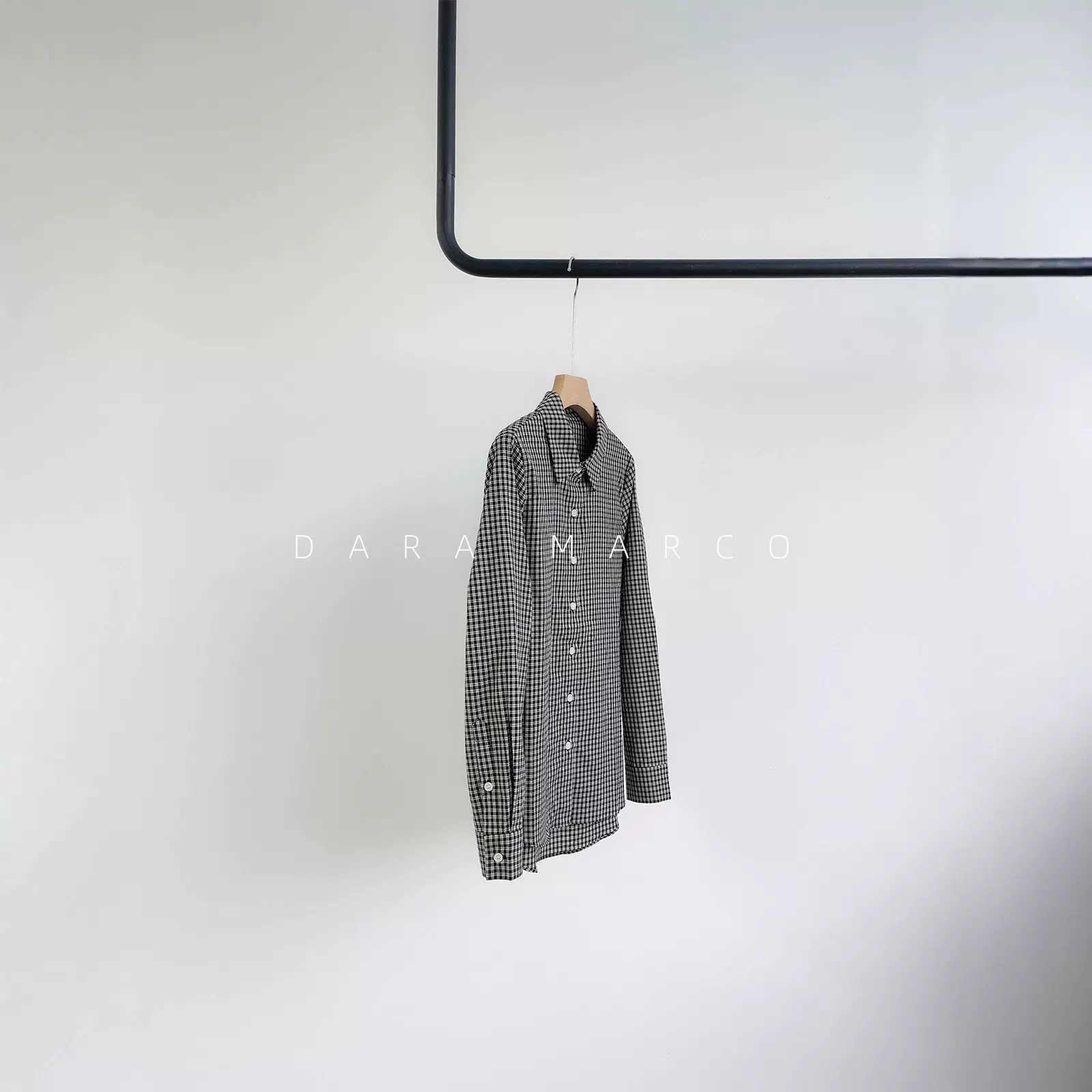 J简知识分子~禾家细格子高支全棉磨毛斜纹宽松长袖衬衫女早秋新款